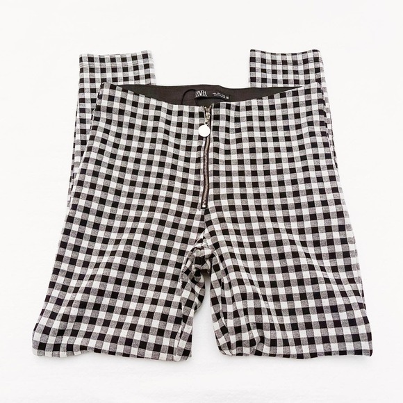 Zara Checkered Flannel Skinny Pant Front Zipper SZ L NWOT - Picture 3 of 6